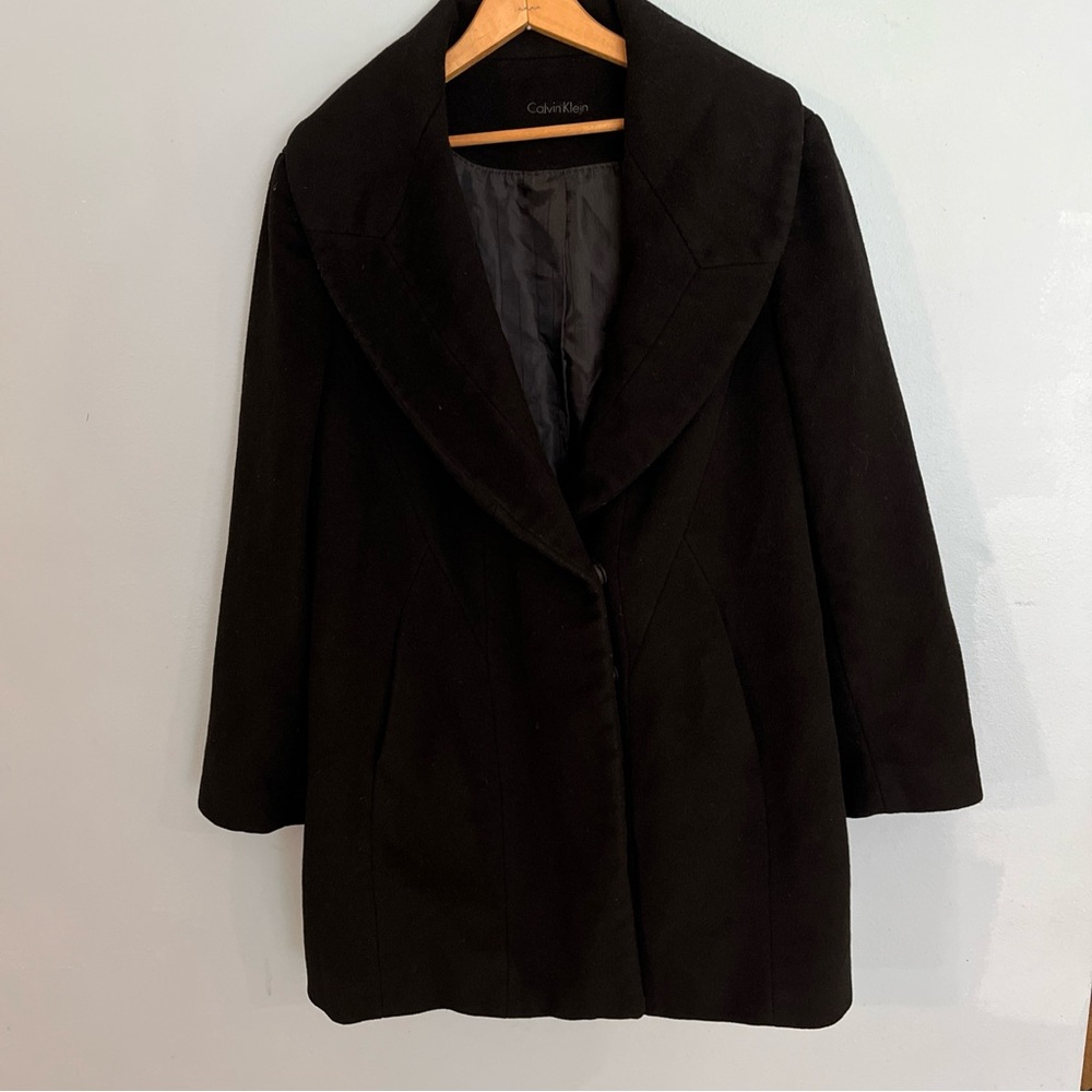 Calvin Klein Women’s Size 14 Black Wool-Blend Coat